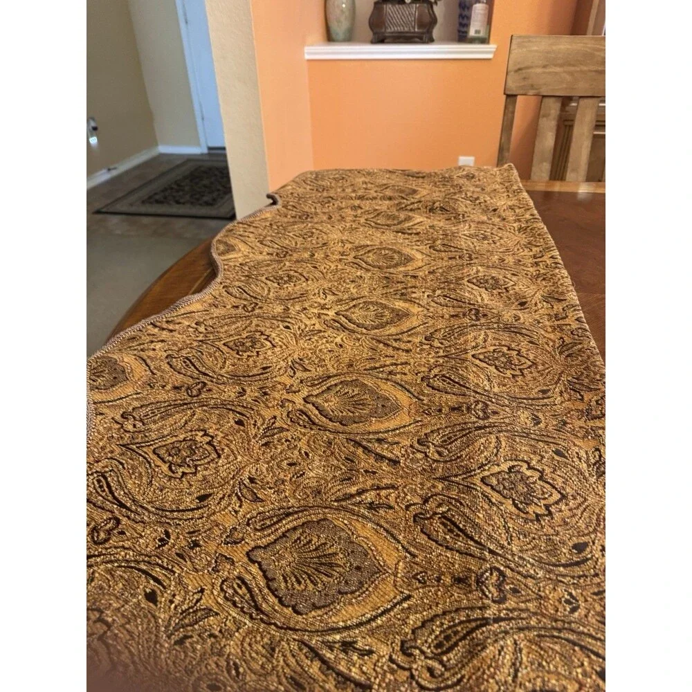 4 Vintage 80s 90s Valance Curtain Tapestry Brown Textured Scalloped 52” X 22”